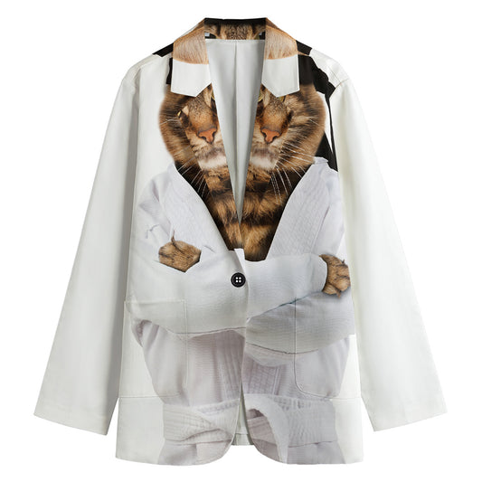 Karate Cat Print Women's Cotton Blazer