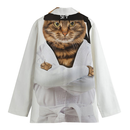 Karate Cat Print Women's Cotton Blazer