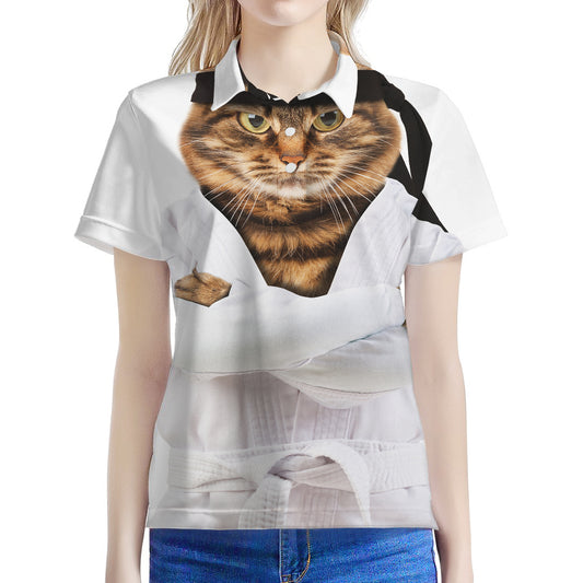 Karate Cat Print Women's Polo Shirt
