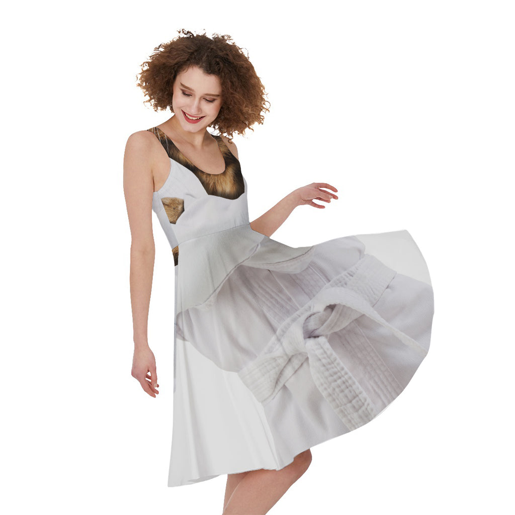 Karate Cat Print Women's Sleeveless Dress