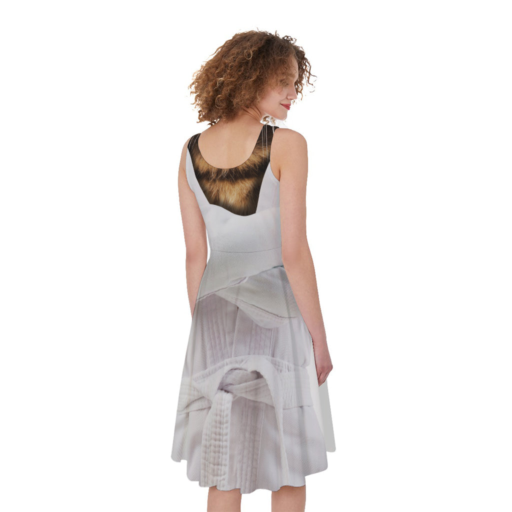 Karate Cat Print Women's Sleeveless Dress