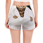 Karate Cat Print Women's Split Running Shorts