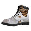 Karate Cat Print Padded Collar Lace Up Boots