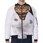 Karate Cat Print Zip Sleeve Bomber Jacket