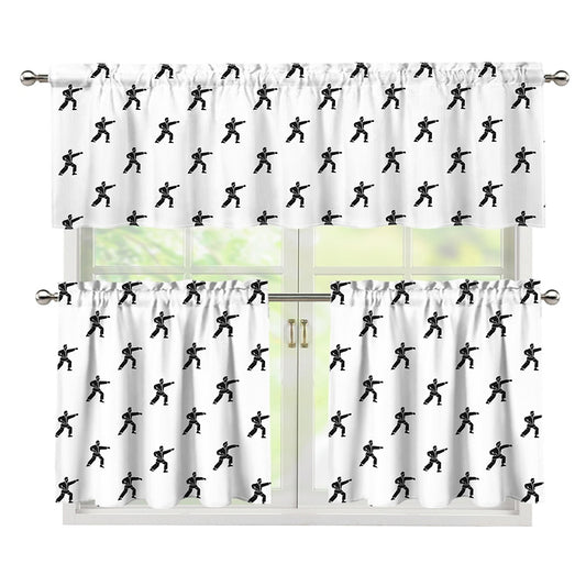 Karate Fighter Pattern Print 3 Piece Kitchen Curtains