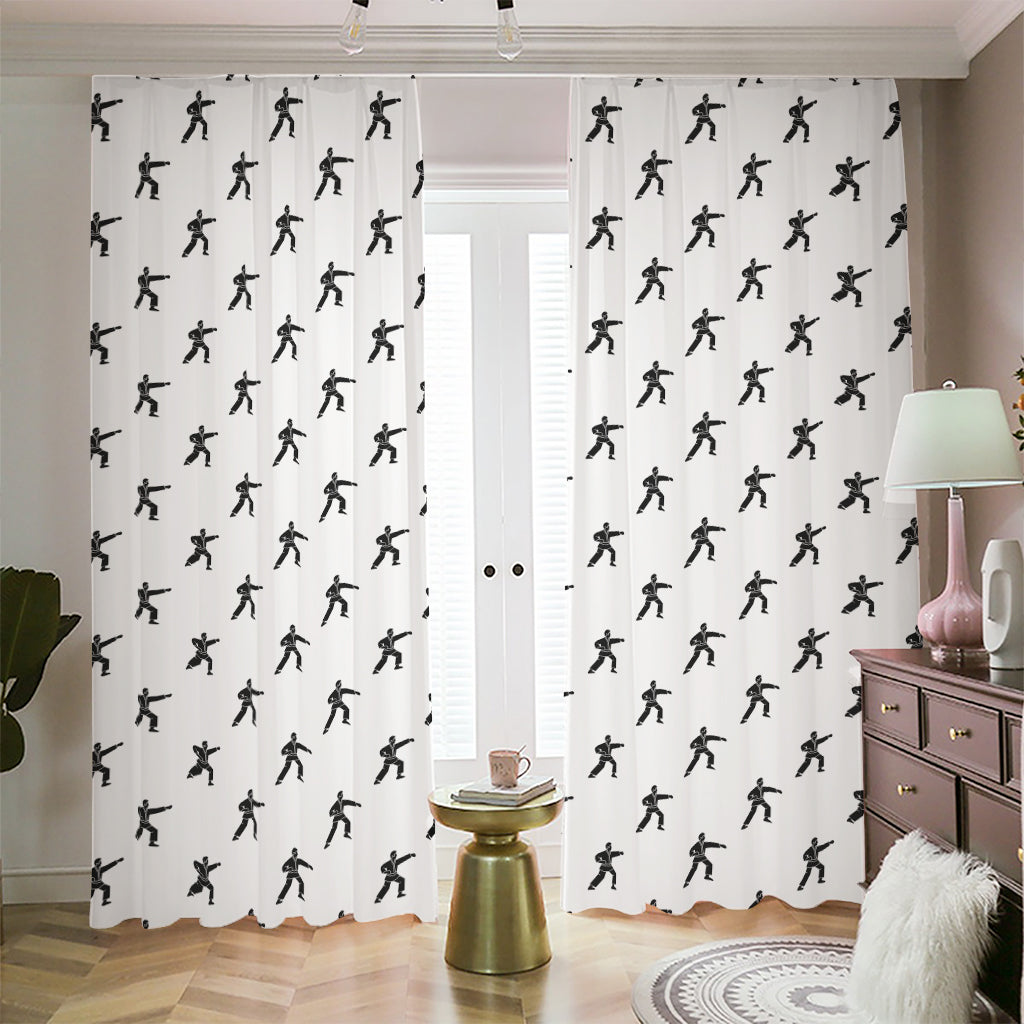 Karate Fighter Pattern Print Blackout Pencil Pleat Curtains