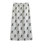 Karate Fighter Pattern Print Cotton Front Slit Maxi Skirt