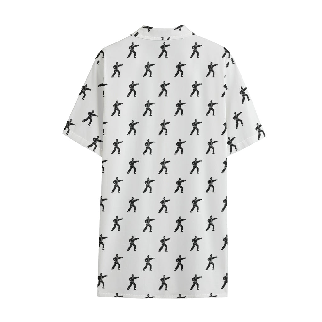 Karate Fighter Pattern Print Cotton Hawaiian Shirt