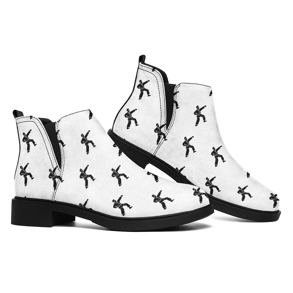 Karate Fighter Pattern Print Flat Ankle Boots