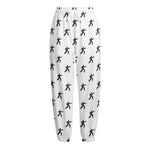 Karate Fighter Pattern Print Fleece Lined Knit Pants