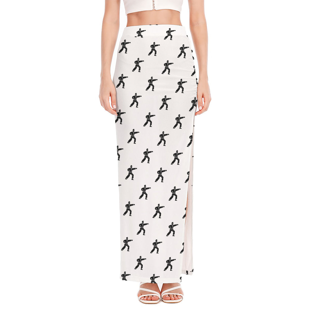 Karate Fighter Pattern Print High Slit Maxi Skirt