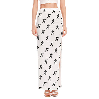Karate Fighter Pattern Print High Slit Maxi Skirt