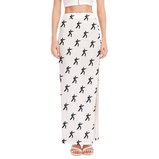 Karate Fighter Pattern Print High Slit Maxi Skirt