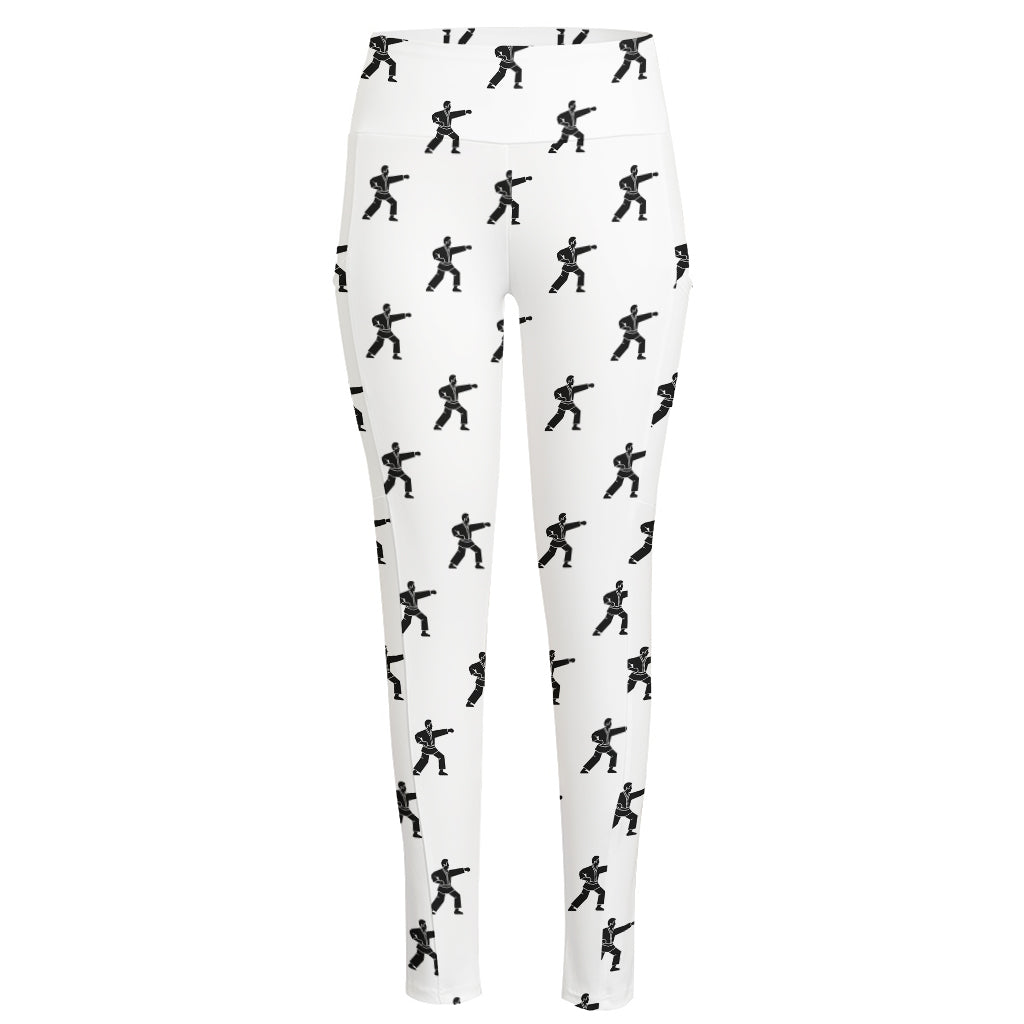 Karate Fighter Pattern Print High-Waisted Pocket Leggings