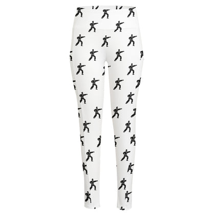 Karate Fighter Pattern Print High-Waisted Pocket Leggings