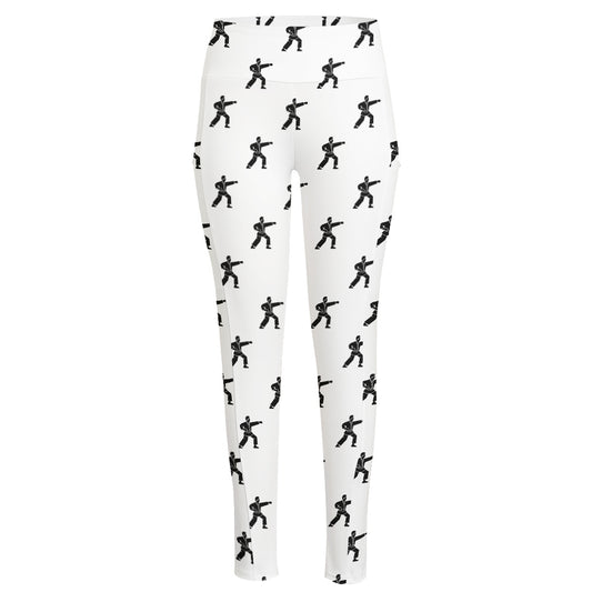 Karate Fighter Pattern Print High-Waisted Pocket Leggings