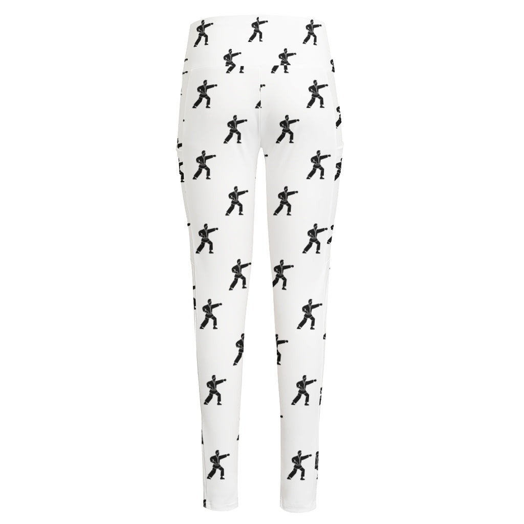 Karate Fighter Pattern Print High-Waisted Pocket Leggings