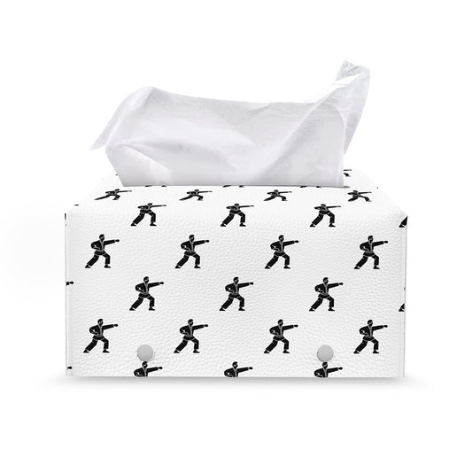 Karate Fighter Pattern Print Leather Tissue Box Cover