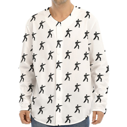 Karate Fighter Pattern Print Long Sleeve Baseball Jersey