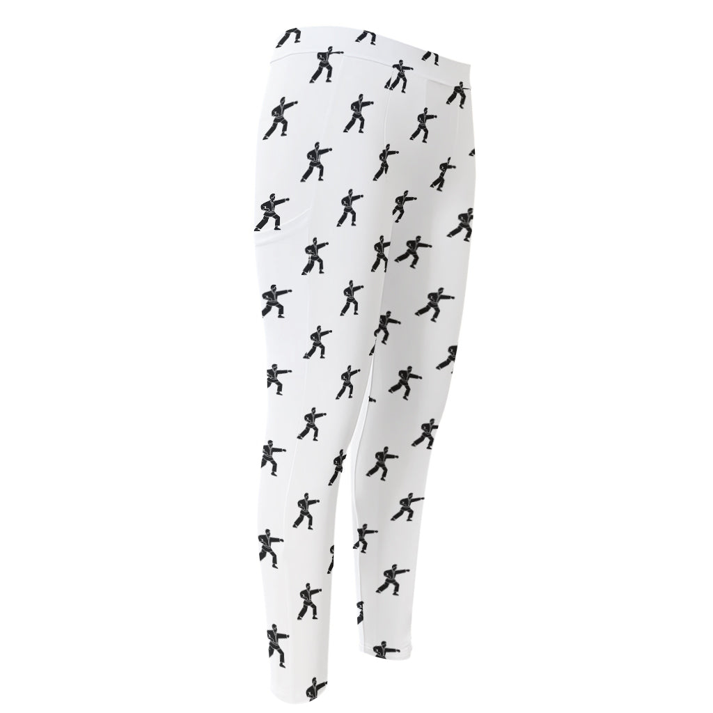 Karate Fighter Pattern Print Men's Compression Pants