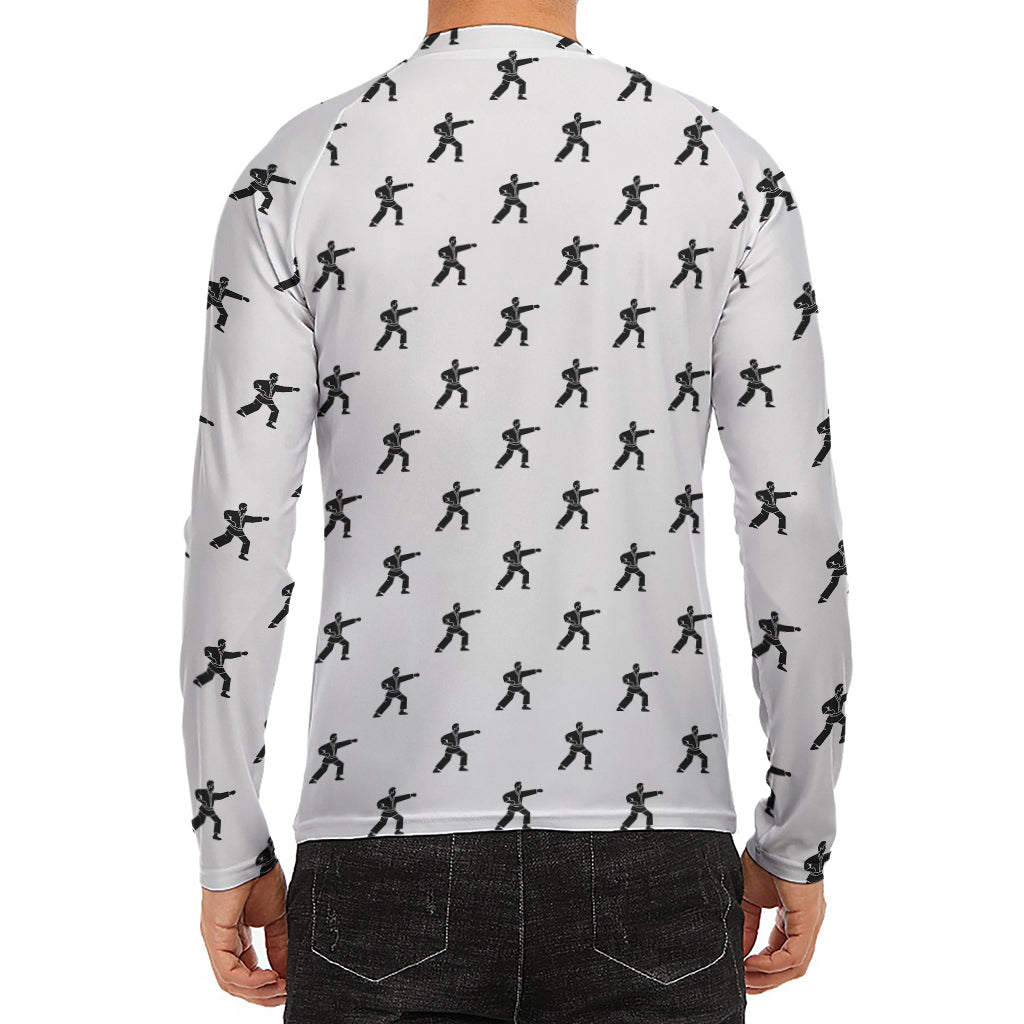 Karate Fighter Pattern Print Men's Long Sleeve Rash Guard