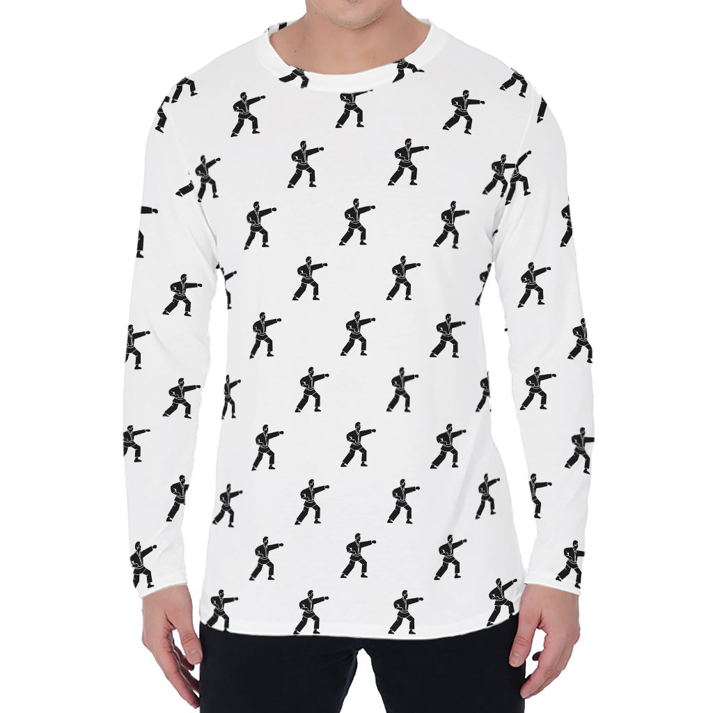 Karate Fighter Pattern Print Men's Long Sleeve T-Shirt