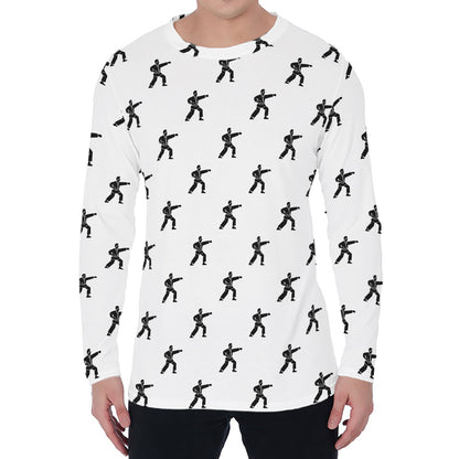 Karate Fighter Pattern Print Men's Long Sleeve T-Shirt
