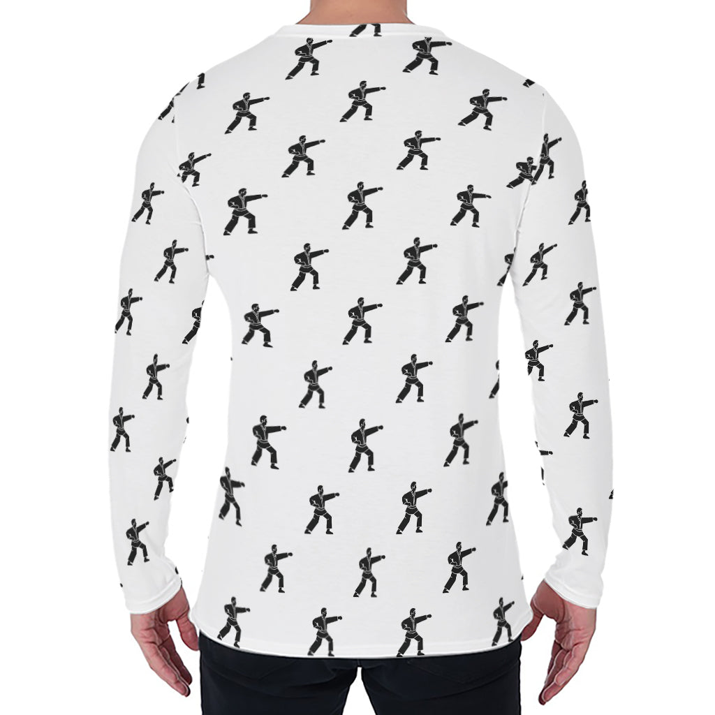 Karate Fighter Pattern Print Men's Long Sleeve T-Shirt