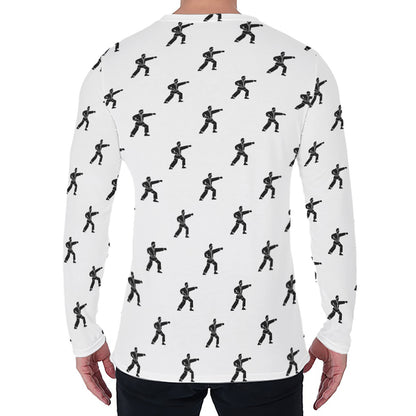 Karate Fighter Pattern Print Men's Long Sleeve T-Shirt