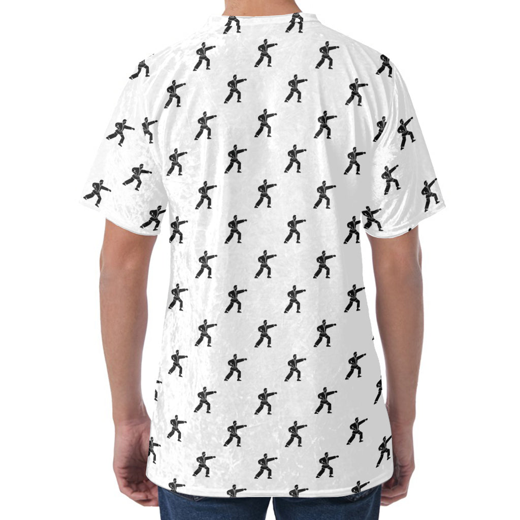Karate Fighter Pattern Print Men's Velvet T-Shirt