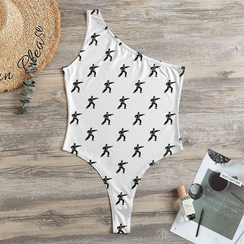 Karate Fighter Pattern Print One Shoulder Bodysuit