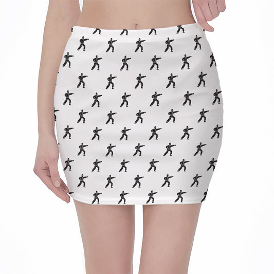 Karate Fighter Pattern Print Pencil Mini Skirt