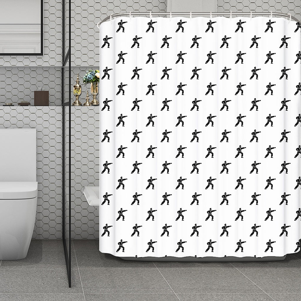 Karate Fighter Pattern Print Polyester Shower Curtain