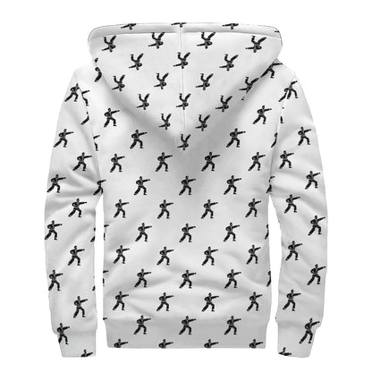 Karate Fighter Pattern Print Sherpa Lined Zip Up Hoodie