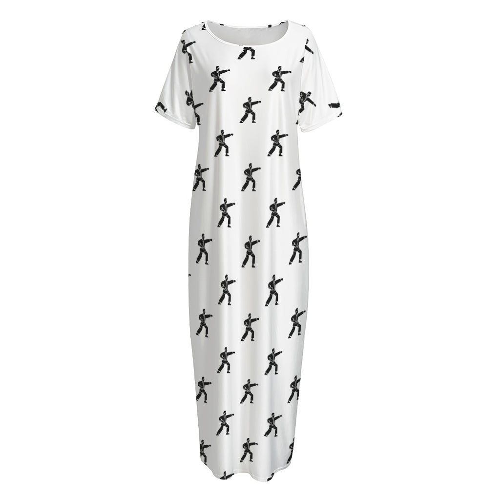 Karate Fighter Pattern Print Short Sleeve Long Nightdress