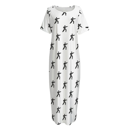 Karate Fighter Pattern Print Short Sleeve Long Nightdress