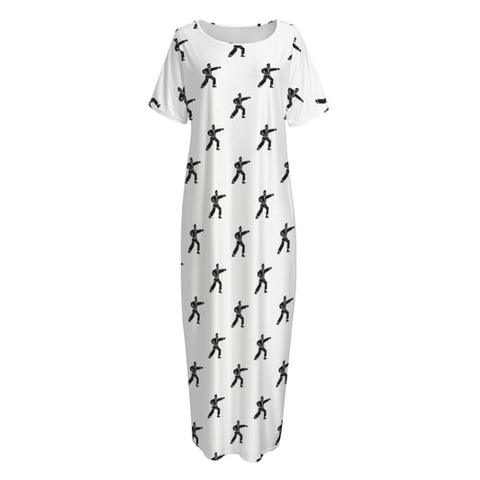 Karate Fighter Pattern Print Short Sleeve Long Nightdress