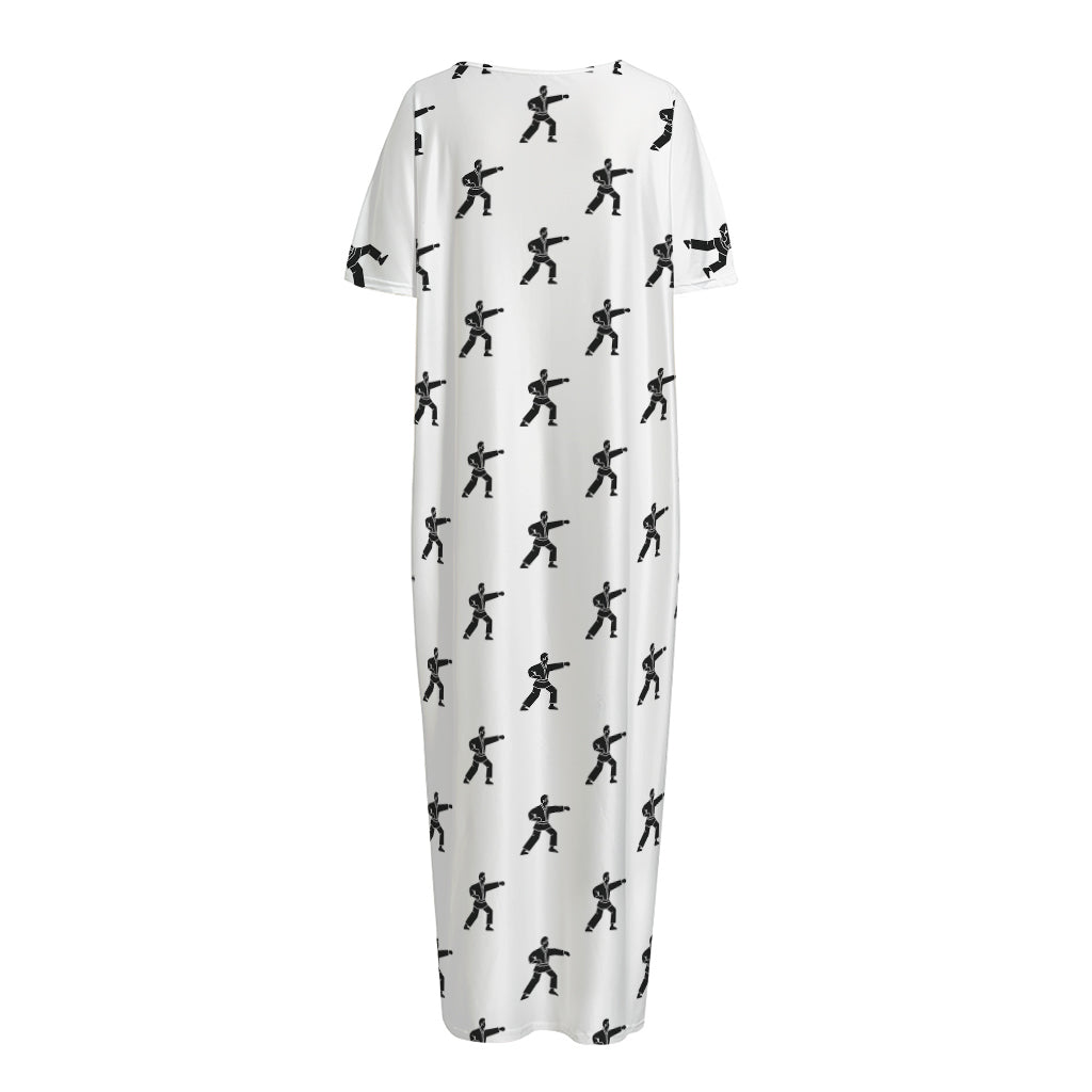 Karate Fighter Pattern Print Short Sleeve Long Nightdress