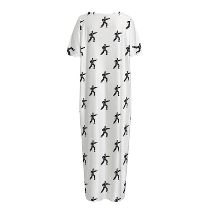 Karate Fighter Pattern Print Short Sleeve Long Nightdress