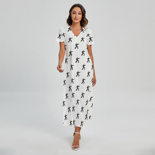 Karate Fighter Pattern Print Short Sleeve Maxi Dress