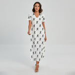 Karate Fighter Pattern Print Short Sleeve Maxi Dress
