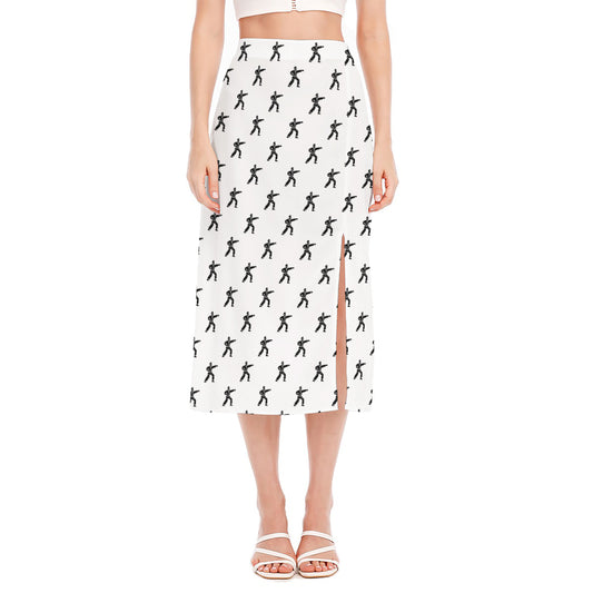 Karate Fighter Pattern Print Side Slit Midi Skirt