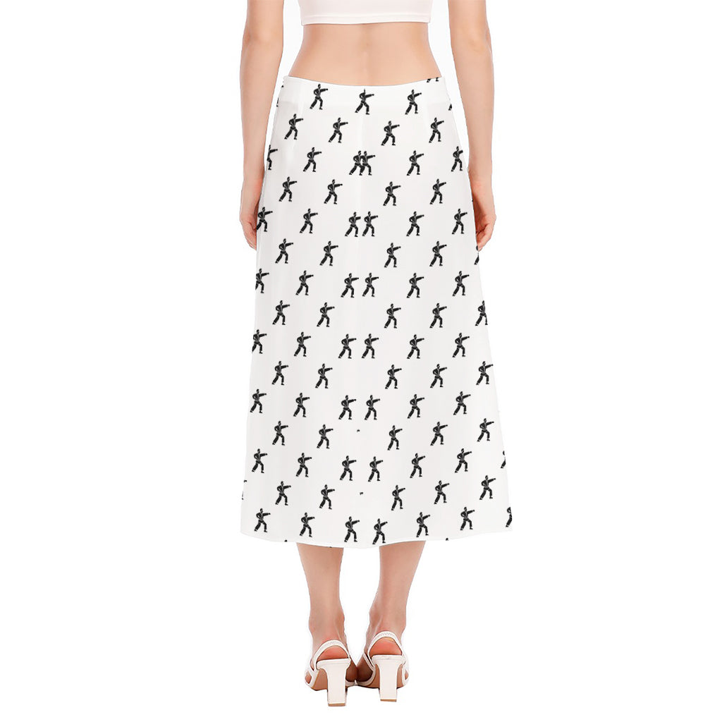 Karate Fighter Pattern Print Side Slit Midi Skirt
