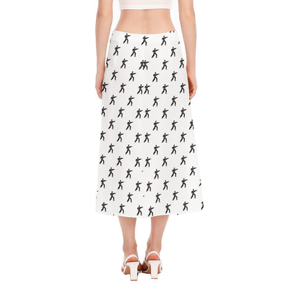 Karate Fighter Pattern Print Side Slit Midi Skirt