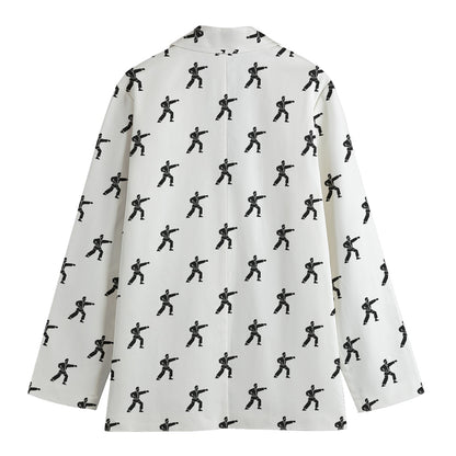 Karate Fighter Pattern Print Women's Blazer