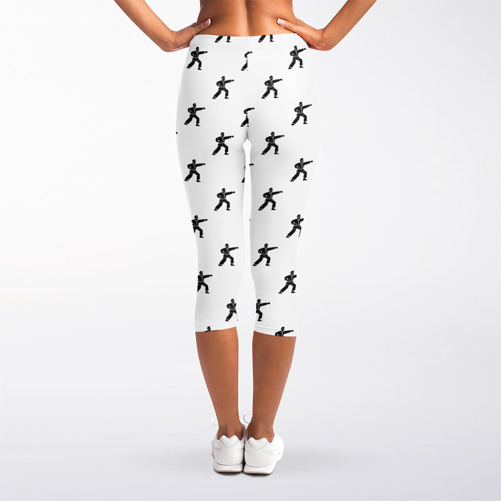 Karate Fighter Pattern Print Women's Capri Leggings
