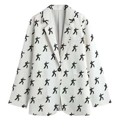 Karate Fighter Pattern Print Women's Cotton Blazer