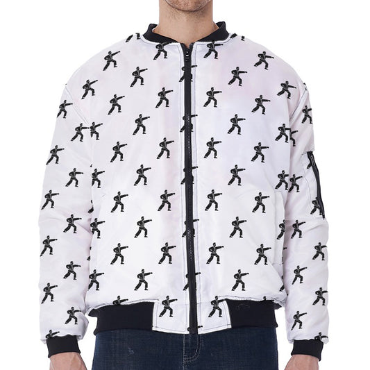 Karate Fighter Pattern Print Zip Sleeve Bomber Jacket