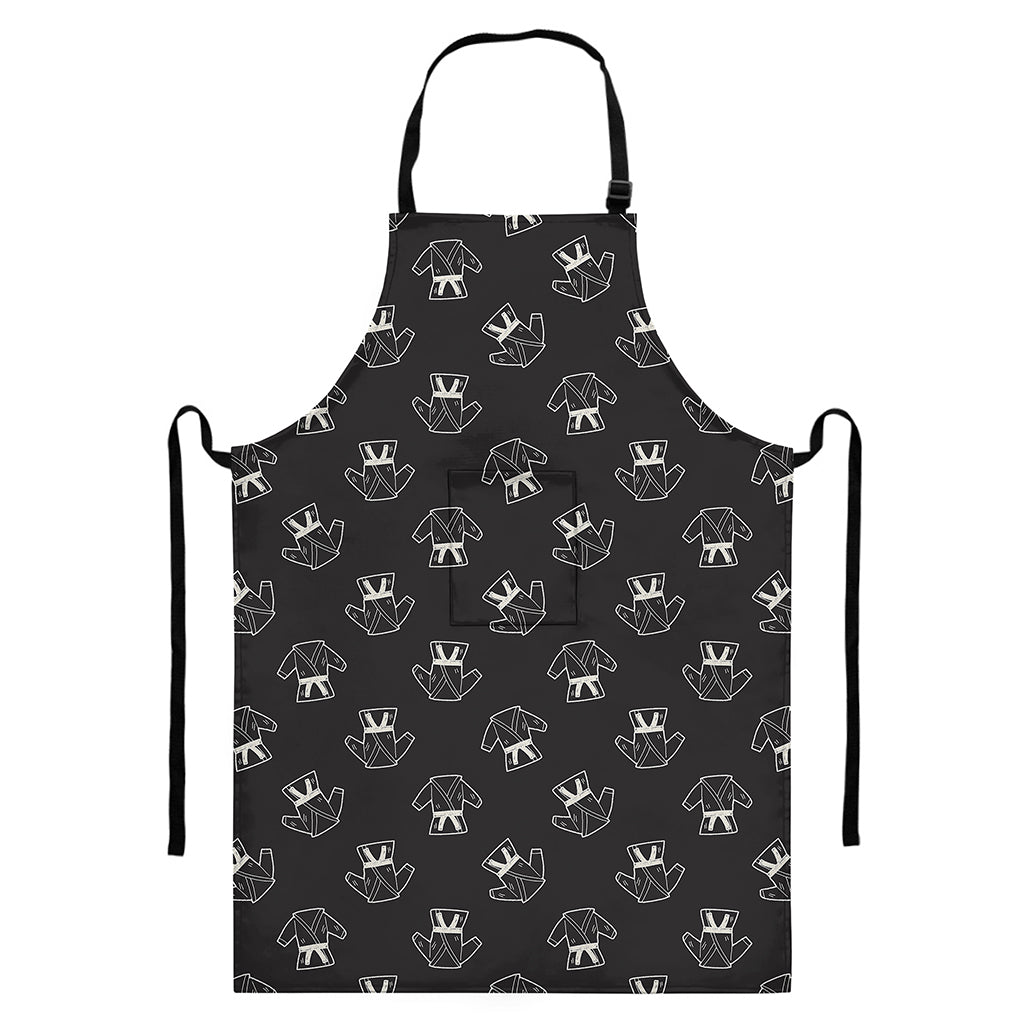 Karate Gi Pattern Print Bib Apron With Pocket