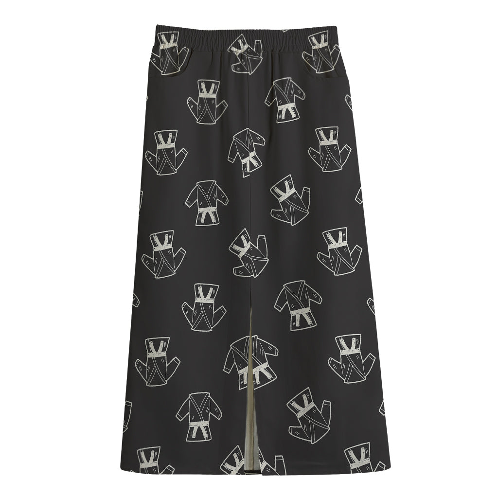 Karate Gi Pattern Print Cotton Front Slit Maxi Skirt